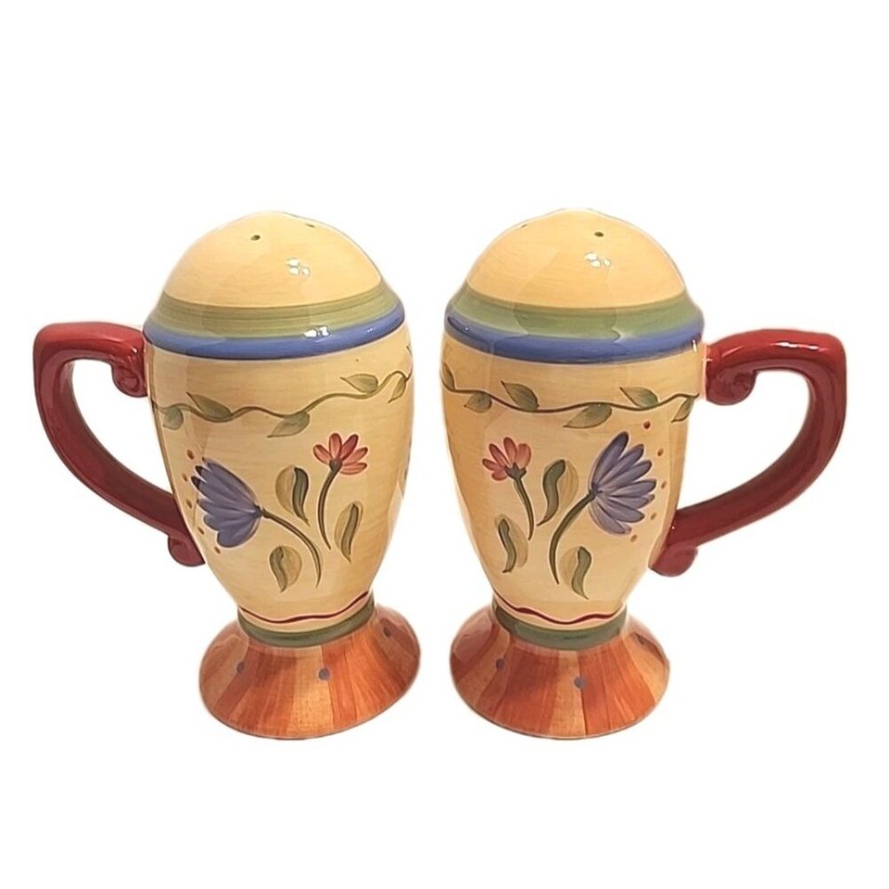 Pfaltzgraff Napoli Hand Painted 2007 7" Tall Stove Top Salt and Pepper Shakers